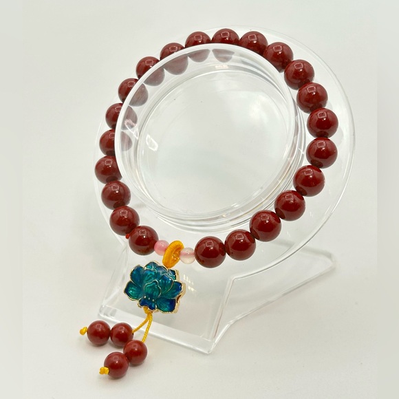 Jewelry - SOLD.  High Quality Red Cinnabar with Lotus Bracelet